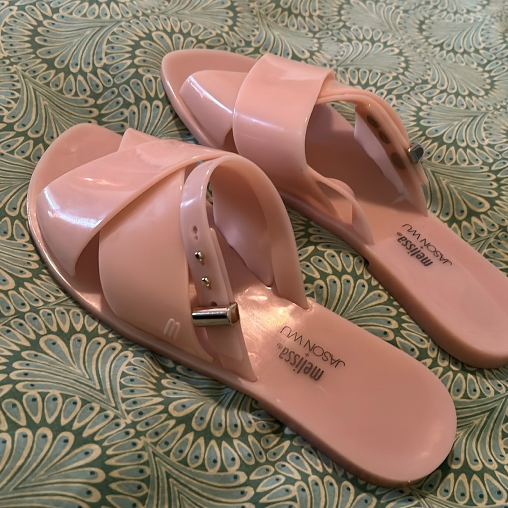 Rose colored jelly slide sandal by Mellisa +jason wu